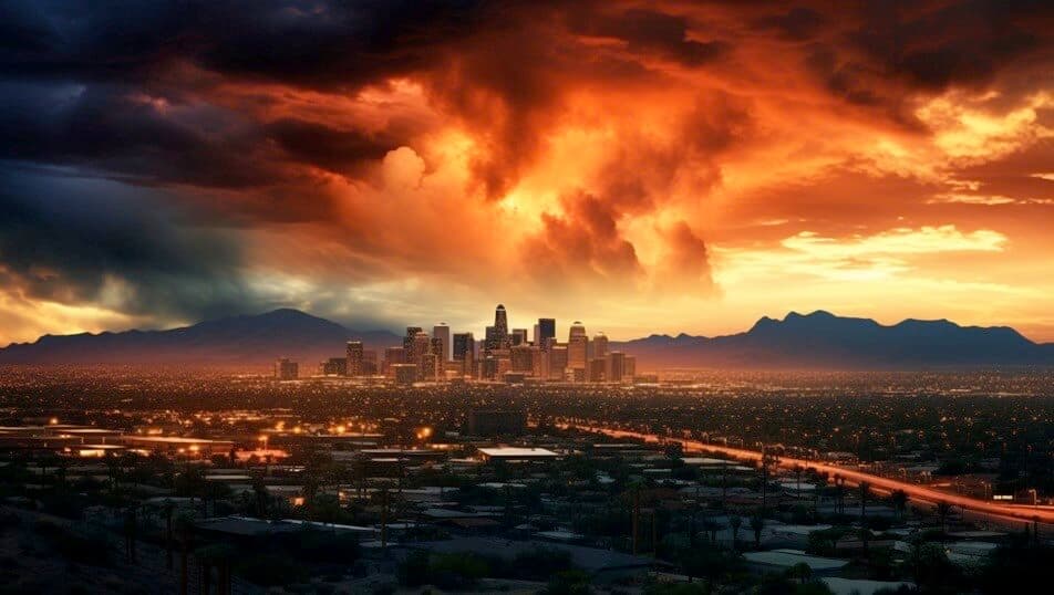Phoenix skyline at sunset 
