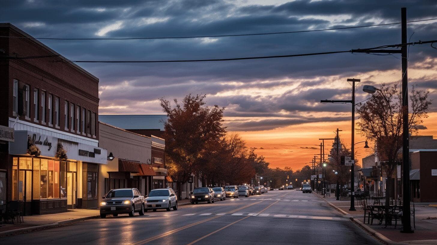 a sunset in a street in Norman, oklahoma