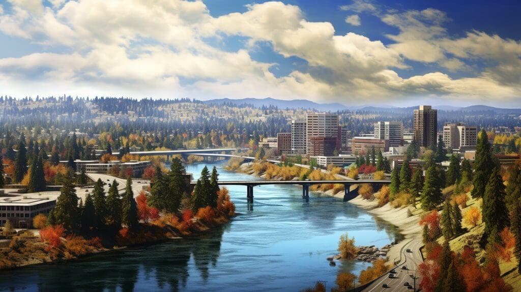 a view of the city of Spokane in washington