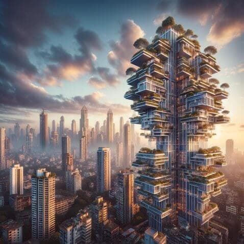 Drawing of Antilia skyscraper in Mumbai