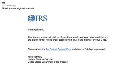 IRS scam letter example