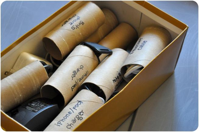 Travel Hacks: save those paper roll stubs for your next trip and put stuff in them