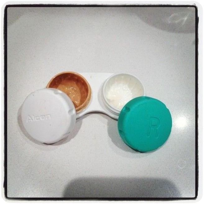 Travel Hacks: store makeup, lotions, and carems in old contact lens covers