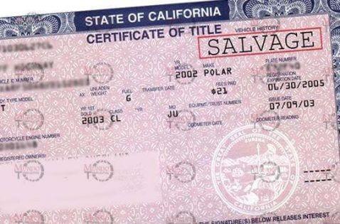 State of California certificate of title salvage