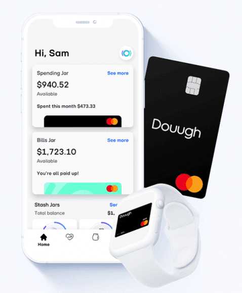 Douugh's mobile, debit card, and smart watch channels