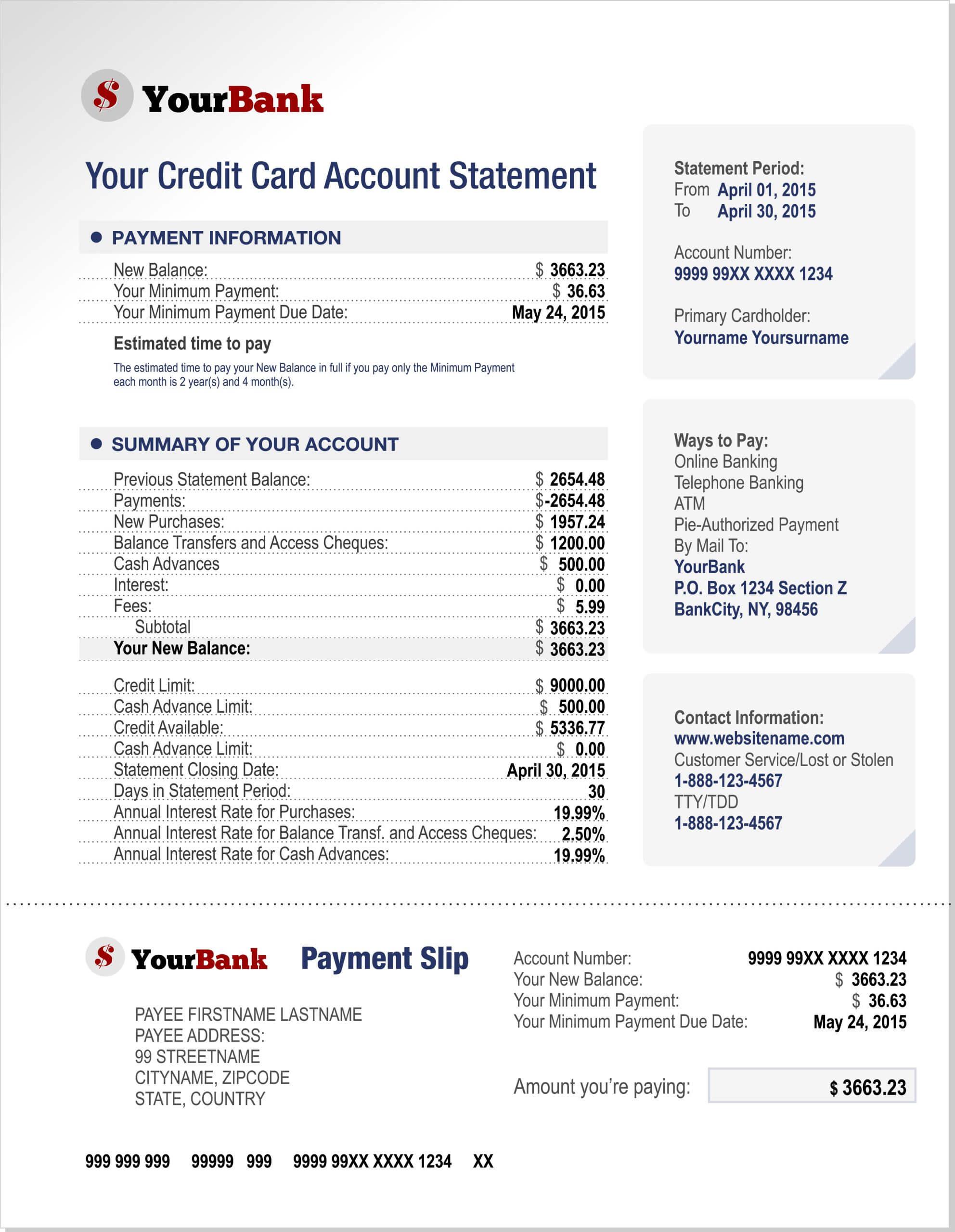 Example credit card account statement