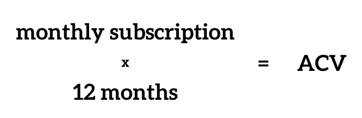 ACV calculation showing monthly subscription multiplied by 12 months