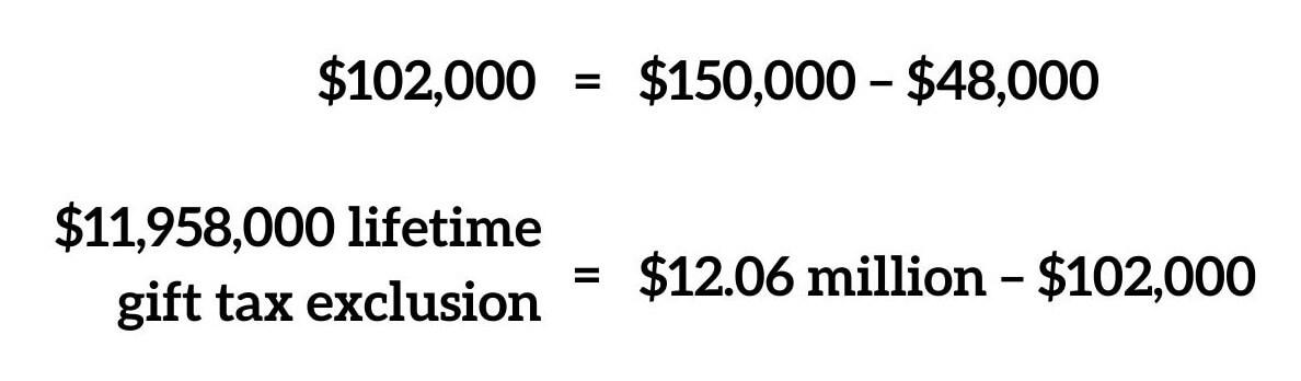 Example gift tax calculation for lifetime exemption