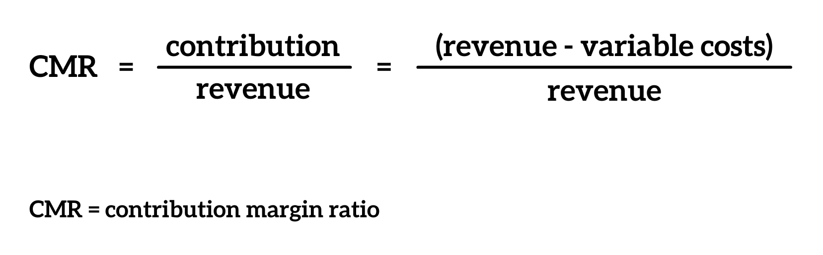 Calculation for contribution margin ratio, which is contribution divided by revenue