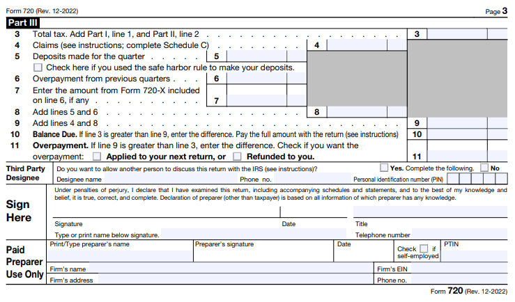 Final section of Form 720