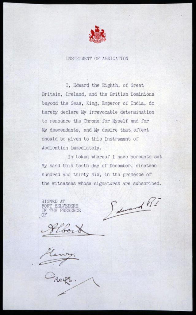 Edward VIII's abdication letter, December 1936