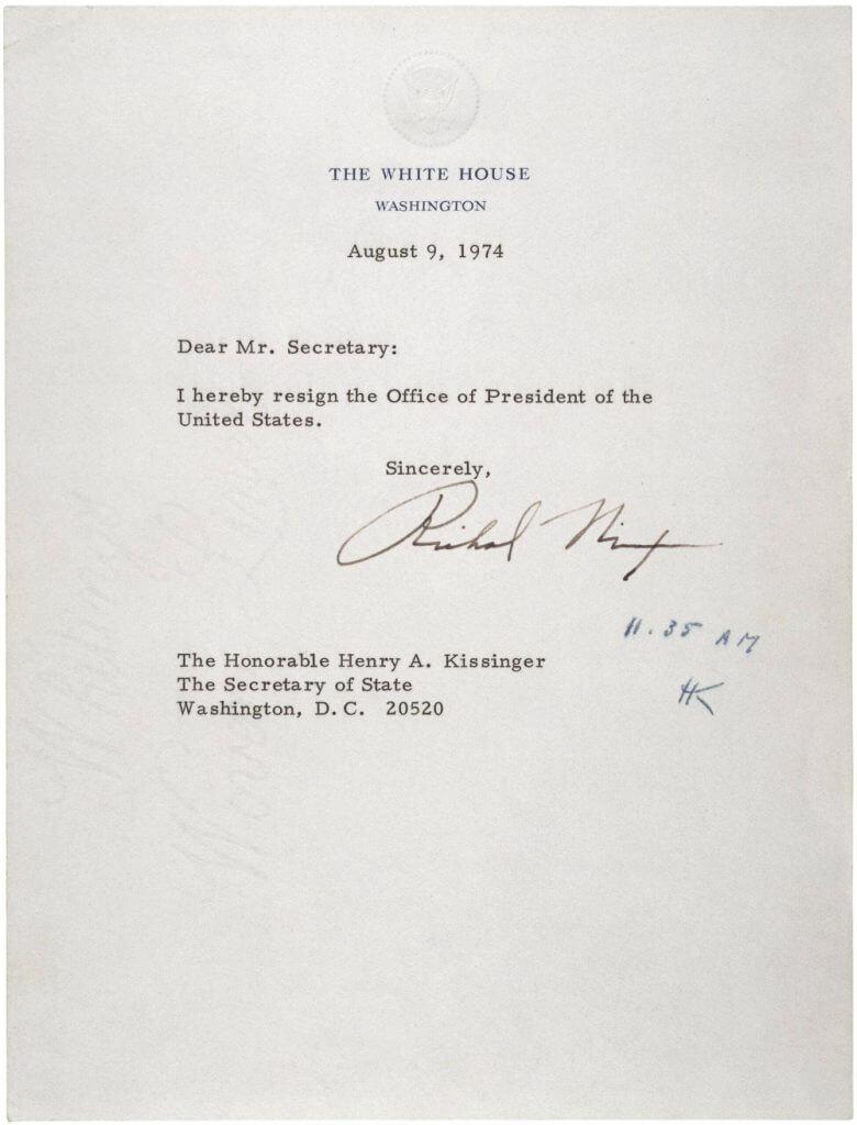 Richard M. Nixon's Resignation Letter, 08/09/1974