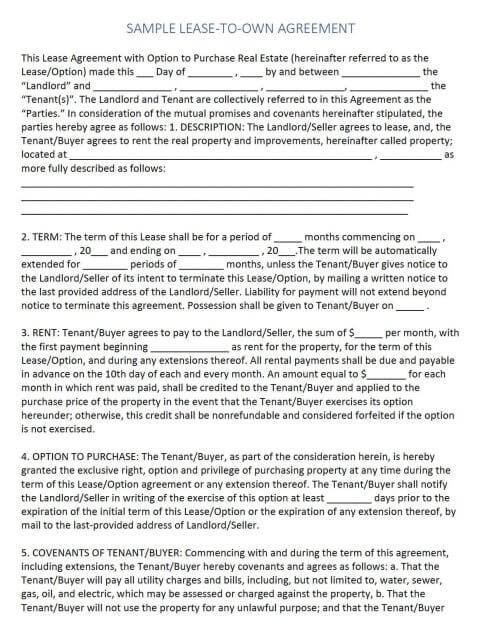 Sample lease purchase agreement