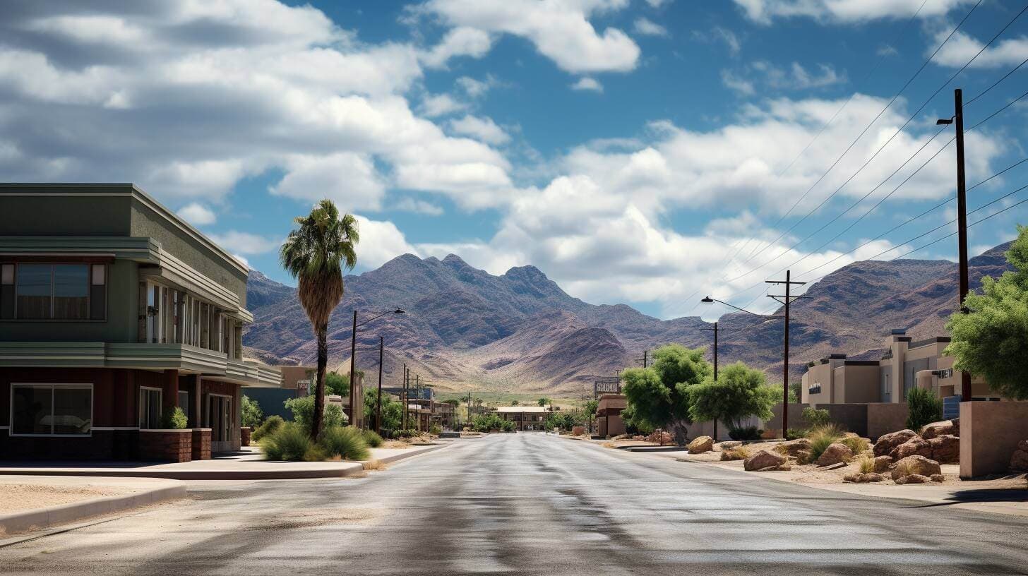 a view of a street in green valley ranch