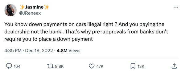 down payments are illegal misinformation