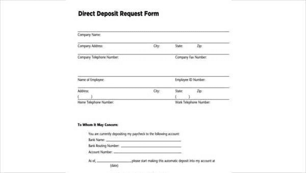 direct deposit request form